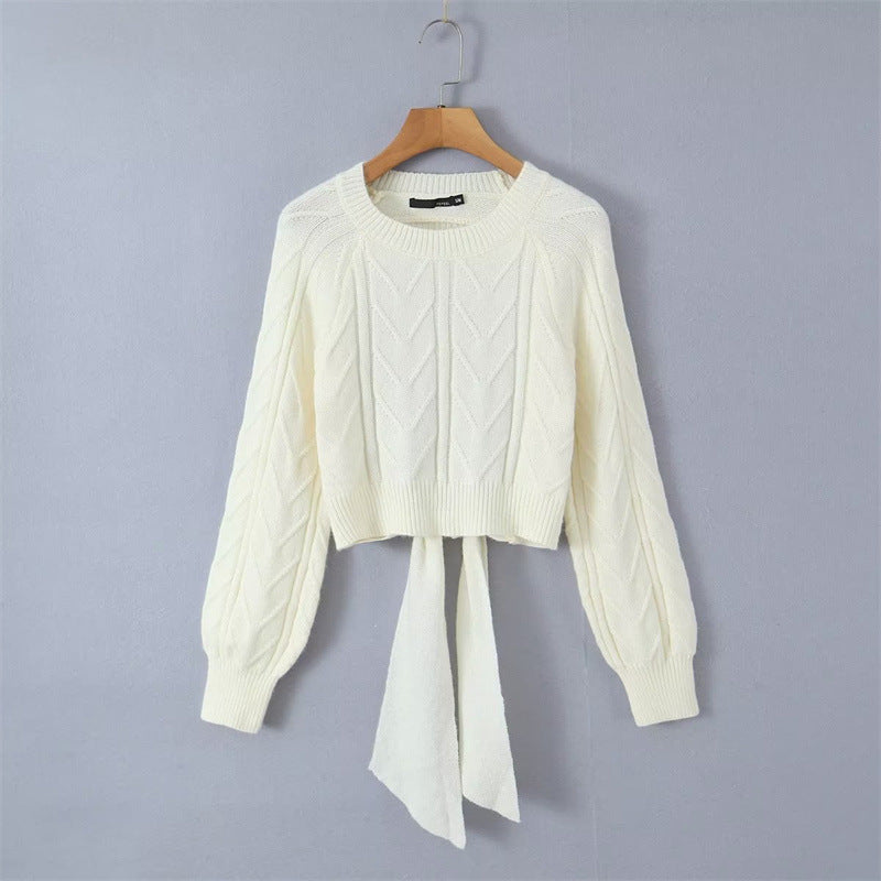 Kurz geschnittener Rückenfreier Strickpullover mit Schleife – Trendy Streetstyle